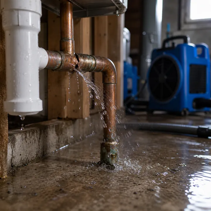 Burst pipe water damage cleanup in a Denver property