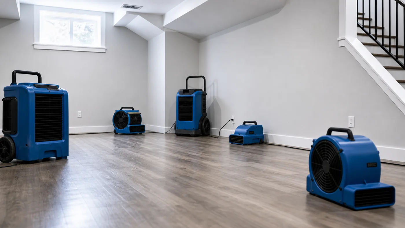 Water damage drying equipment set up after Denver cleanup
