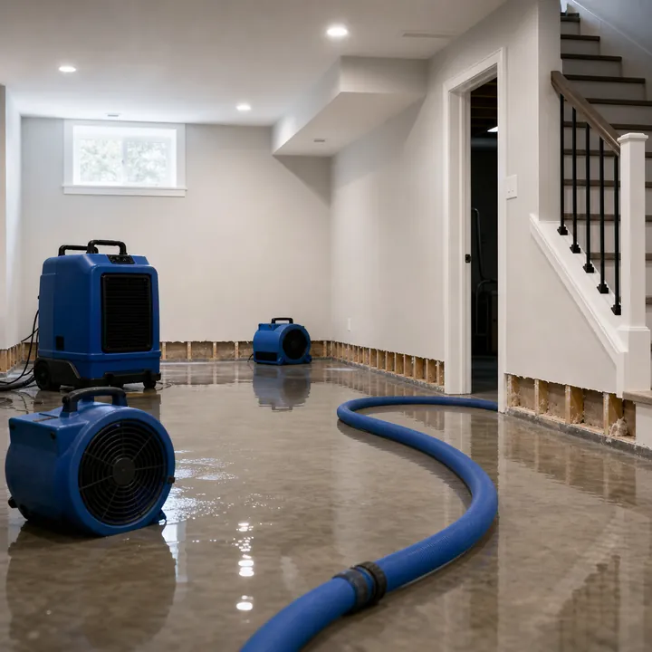 Storm water damage cleanup after basement water intrusion in Denver